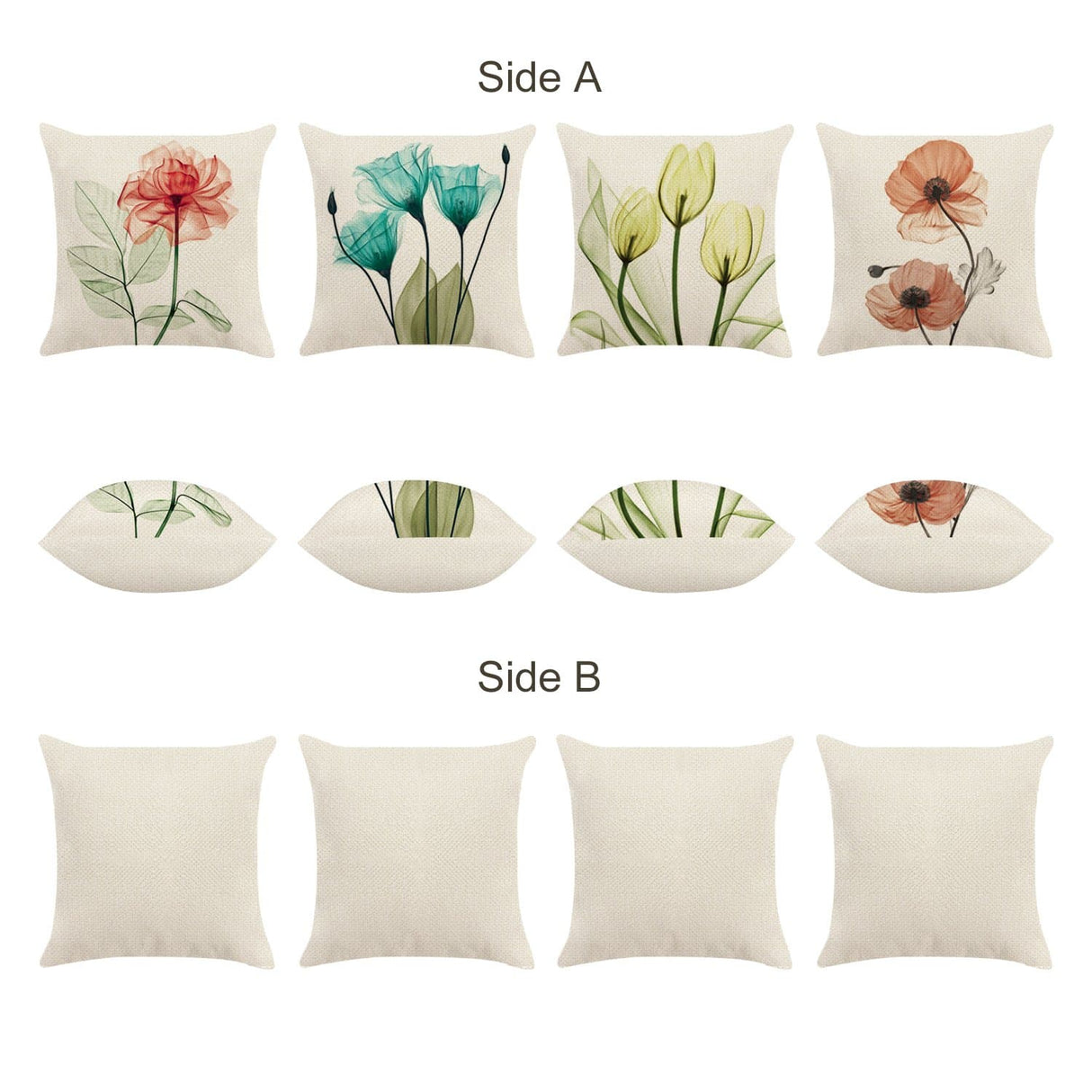 Tulips Rose Poppy Throw Pillow Covers