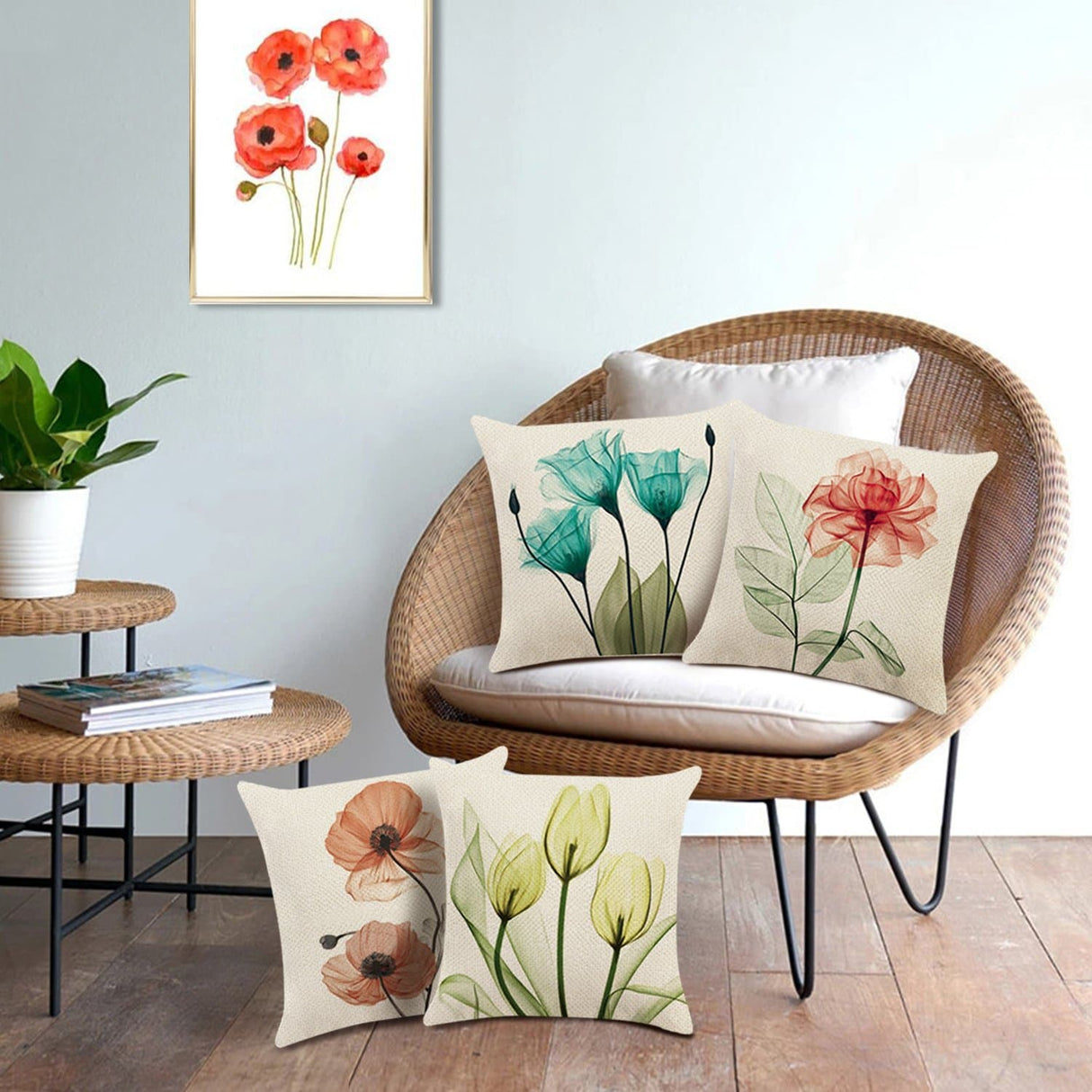 Tulips Rose Poppy Throw Pillow Covers