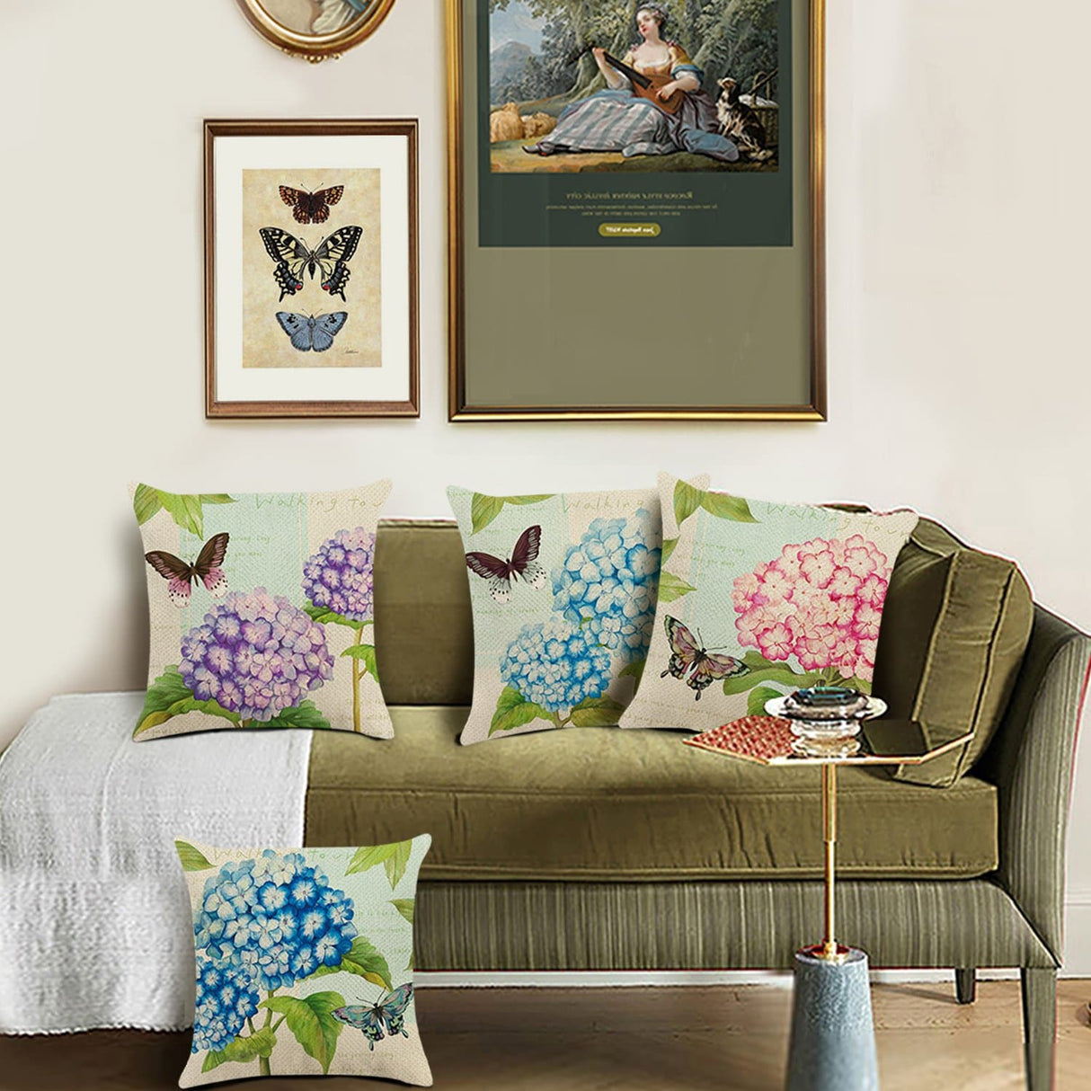 Vintage Hydrangea Flower Throw Pillow Covers