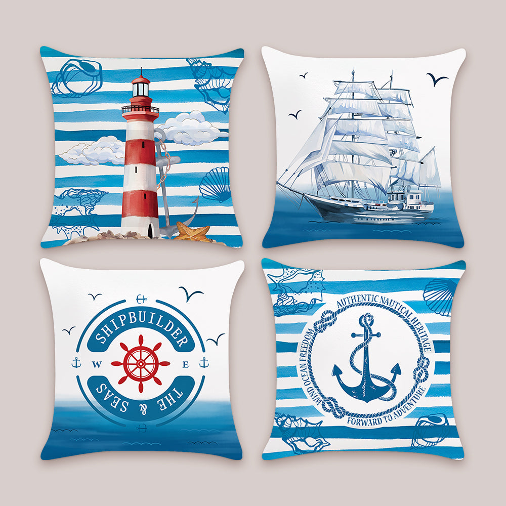 Nautical Sailing Blue Throw Pillow Covers