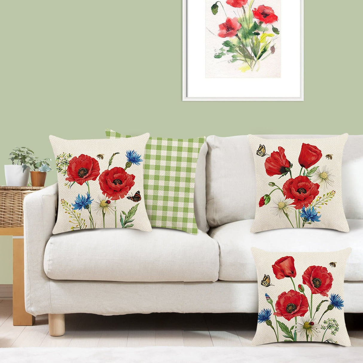 Poppy Flower Throw Pillow Covers