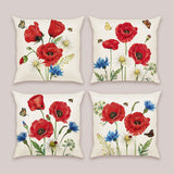 Poppy Flower Throw Pillow Covers