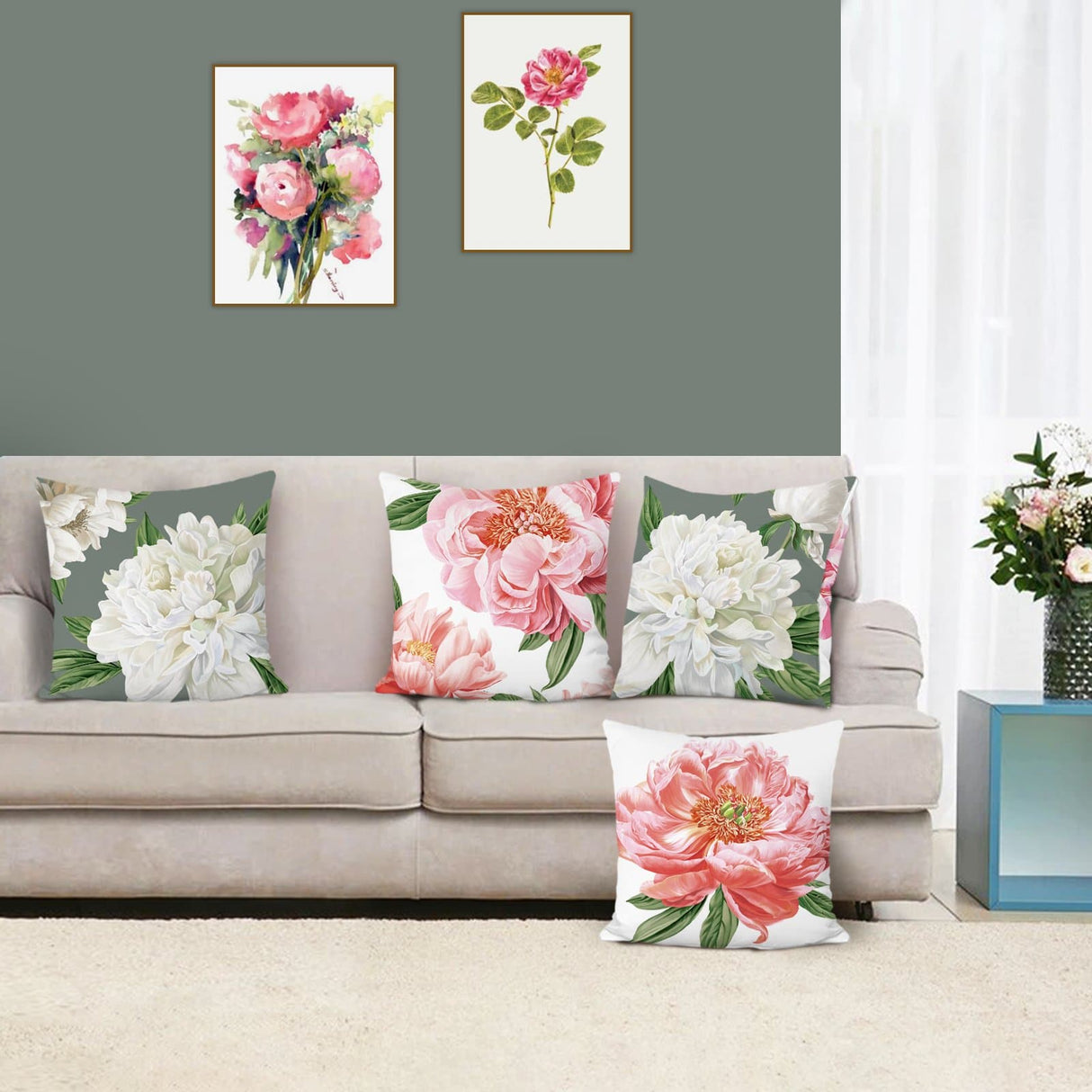 Peony Flower Throw Pillow Covers