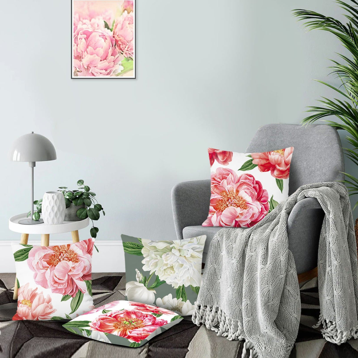 Peony Flower Throw Pillow Covers