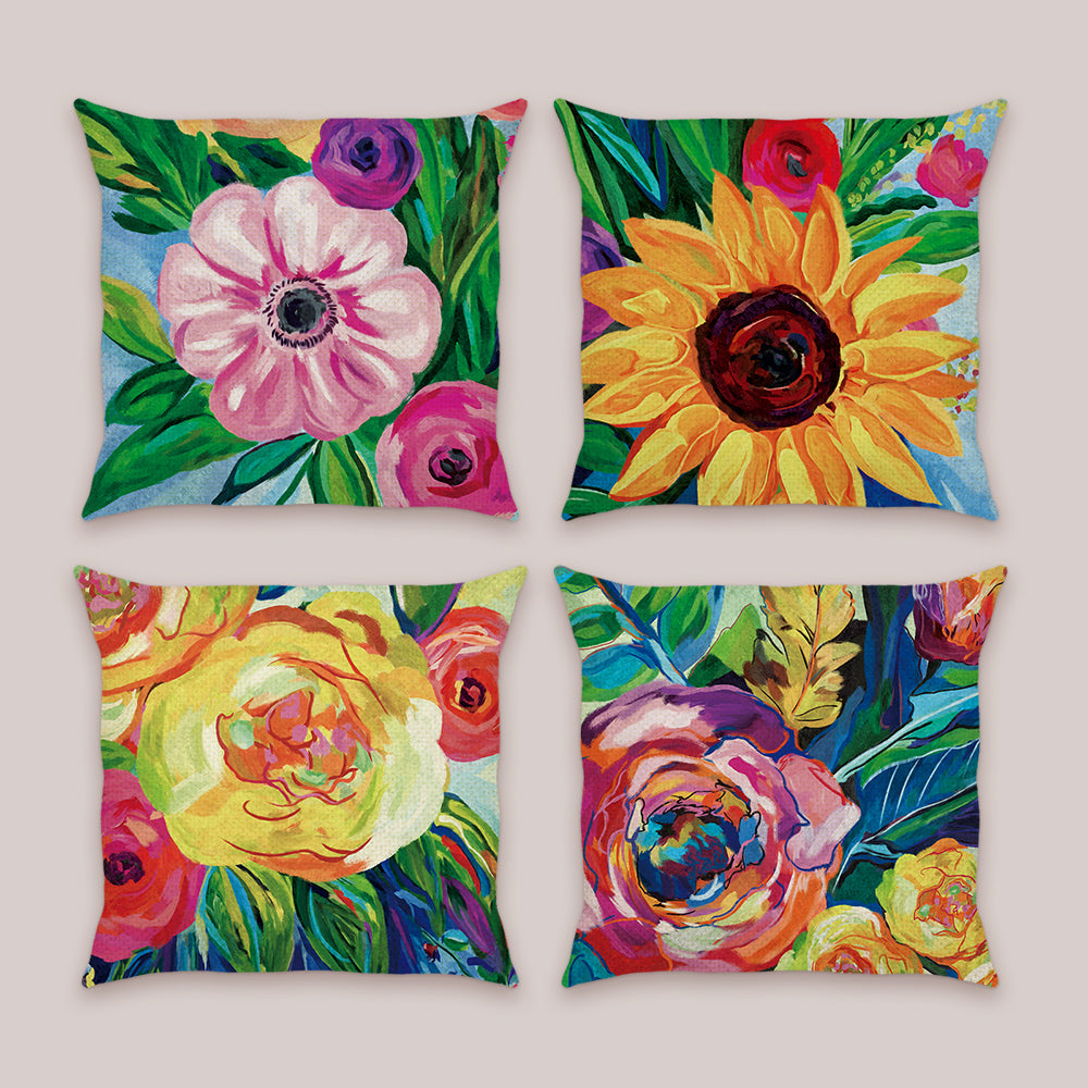 Oil Painting Flower Throw Pillow Covers