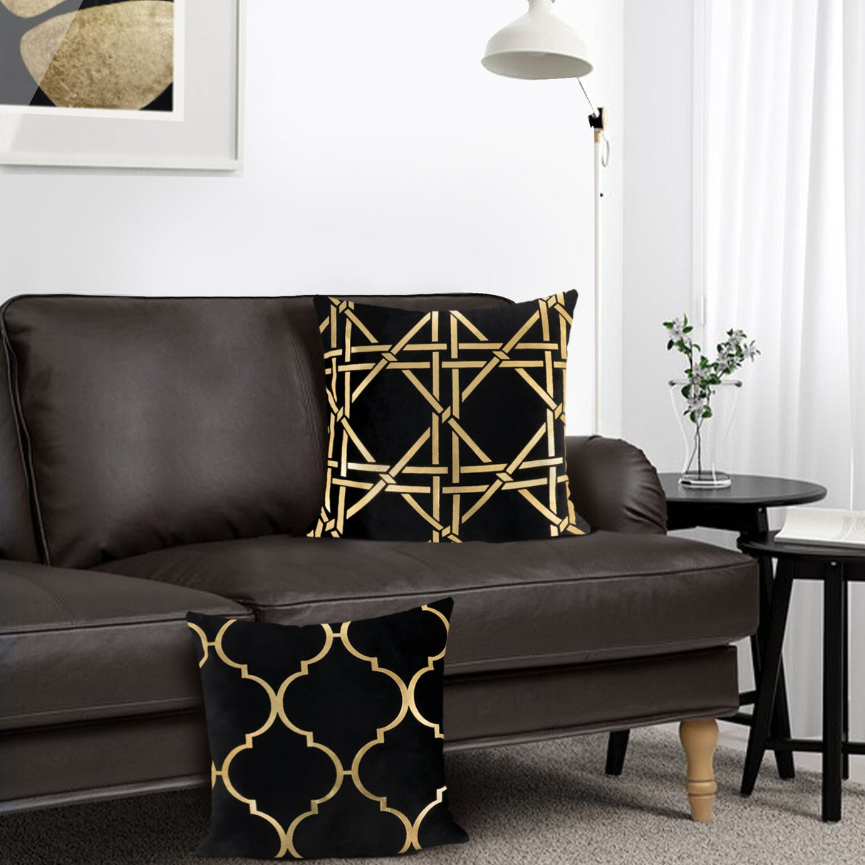 Gold Foil Geometric Throw Pillow Covers