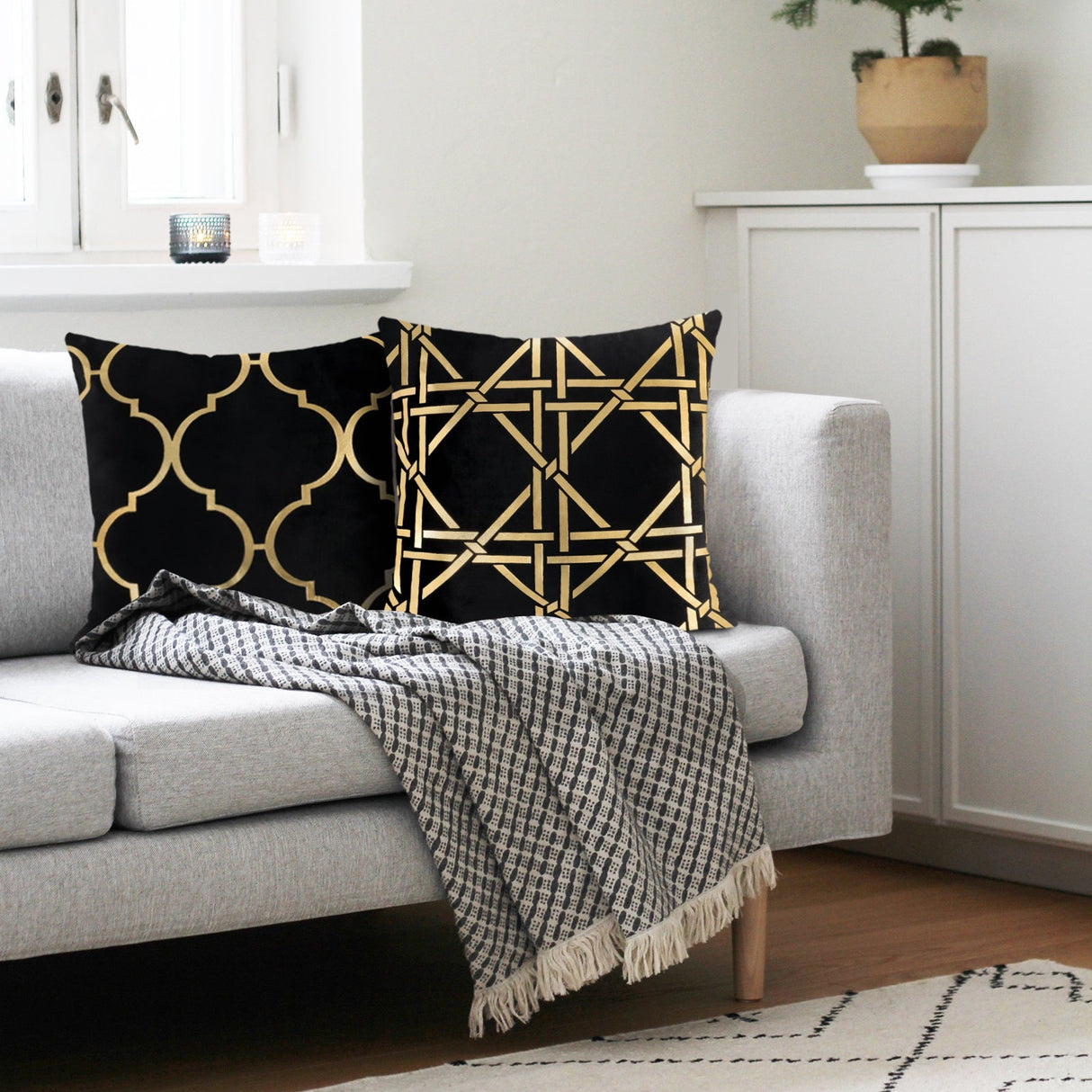 Gold Foil Geometric Throw Pillow Covers