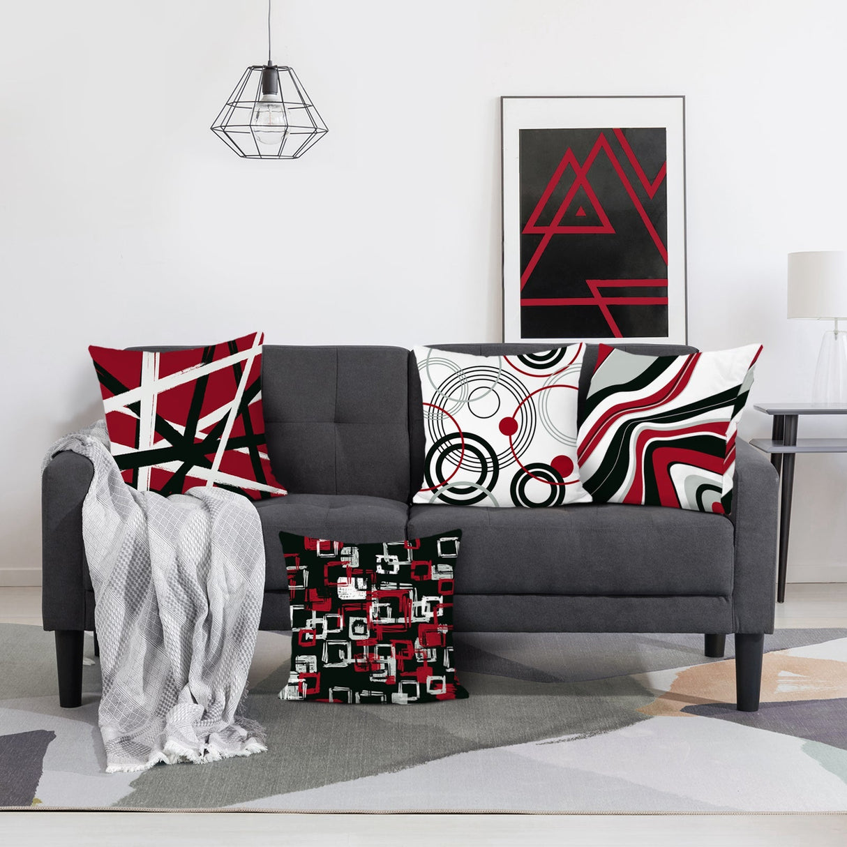 Red Black Geometric Throw Pillow Covers