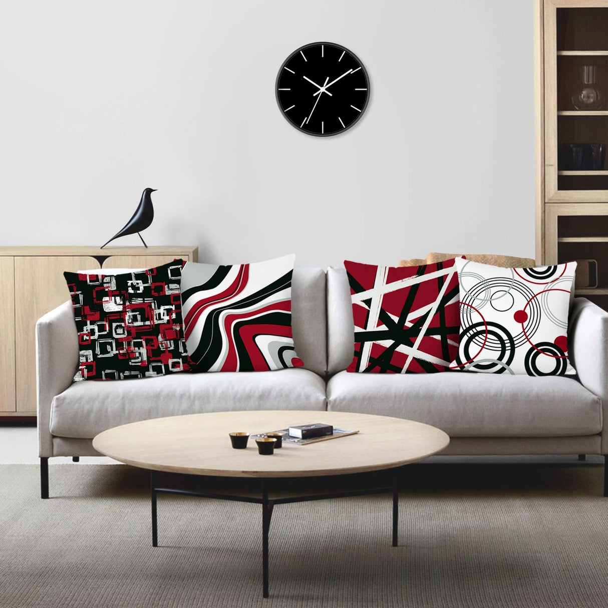 Red Black Geometric Throw Pillow Covers