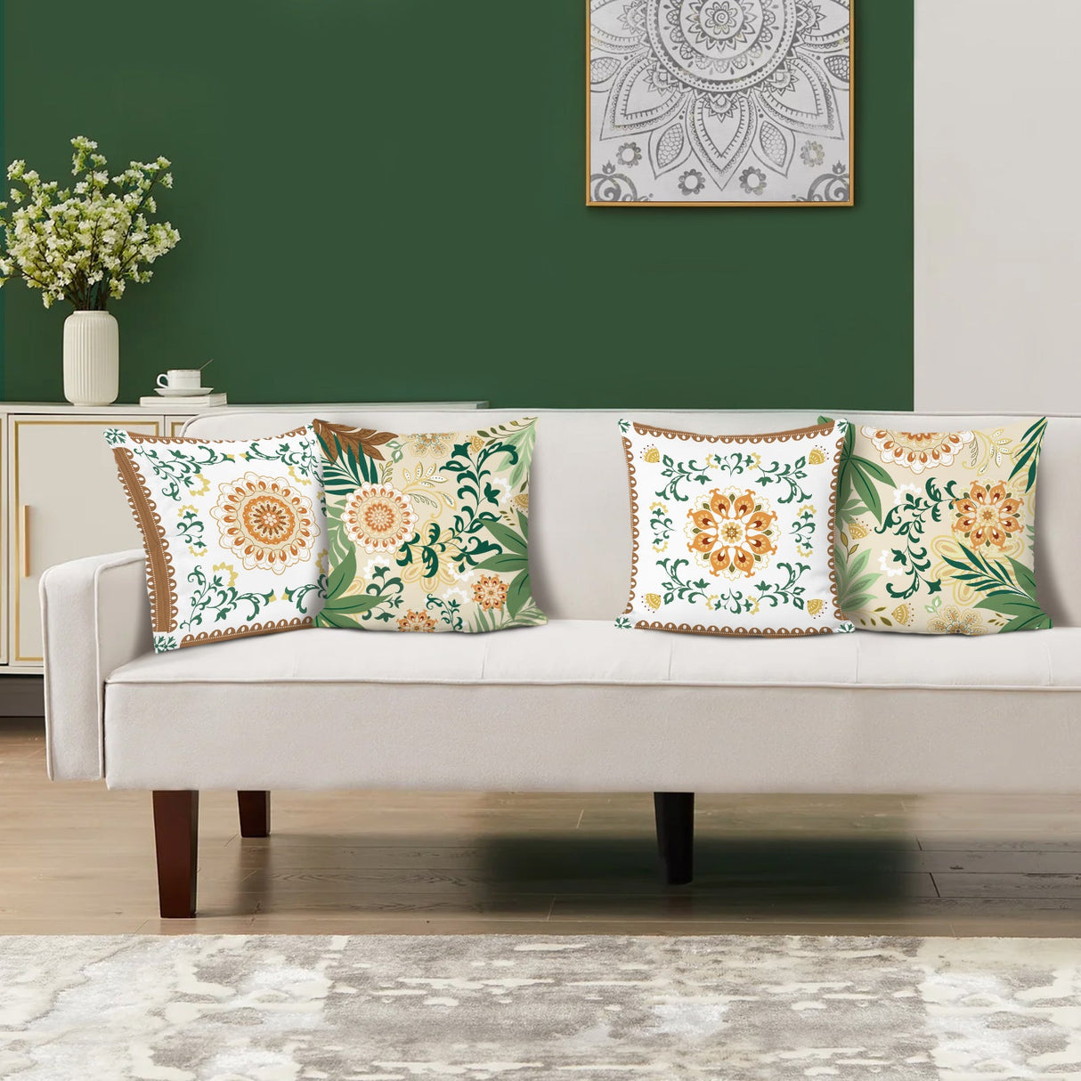 Boho Flower Leaves Throw Pillow Covers