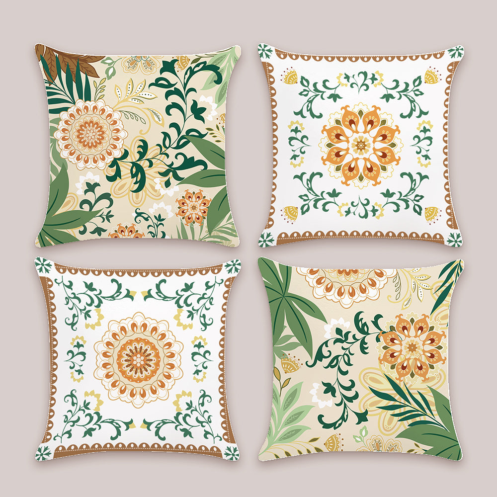 Boho Flower Leaves Throw Pillow Covers