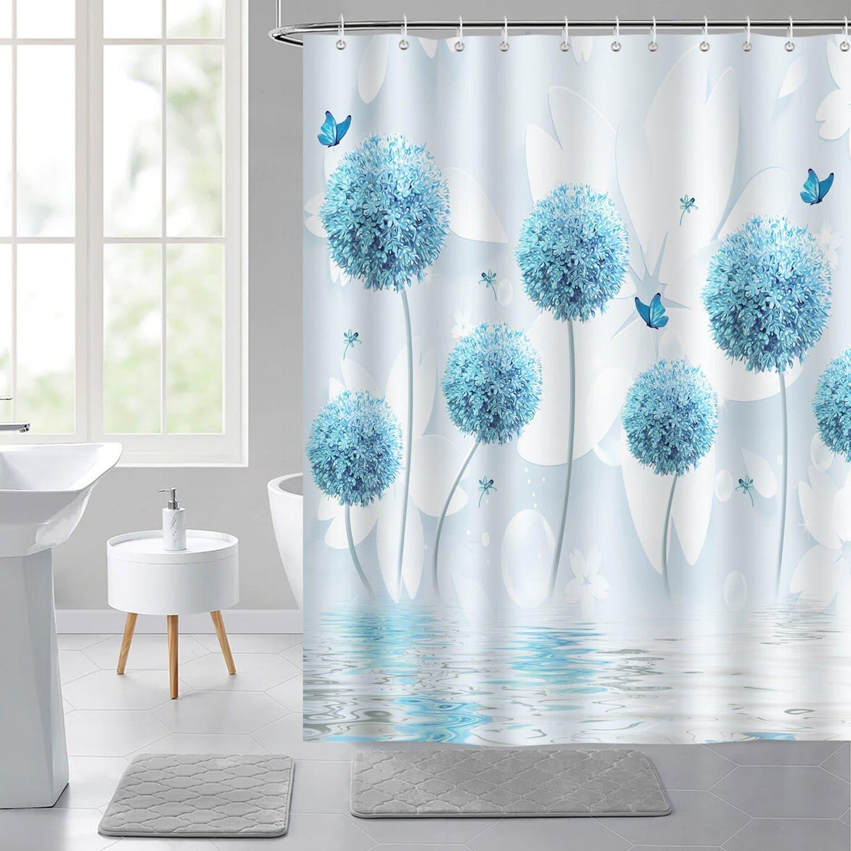 Blue Dandelion Shower Curtain