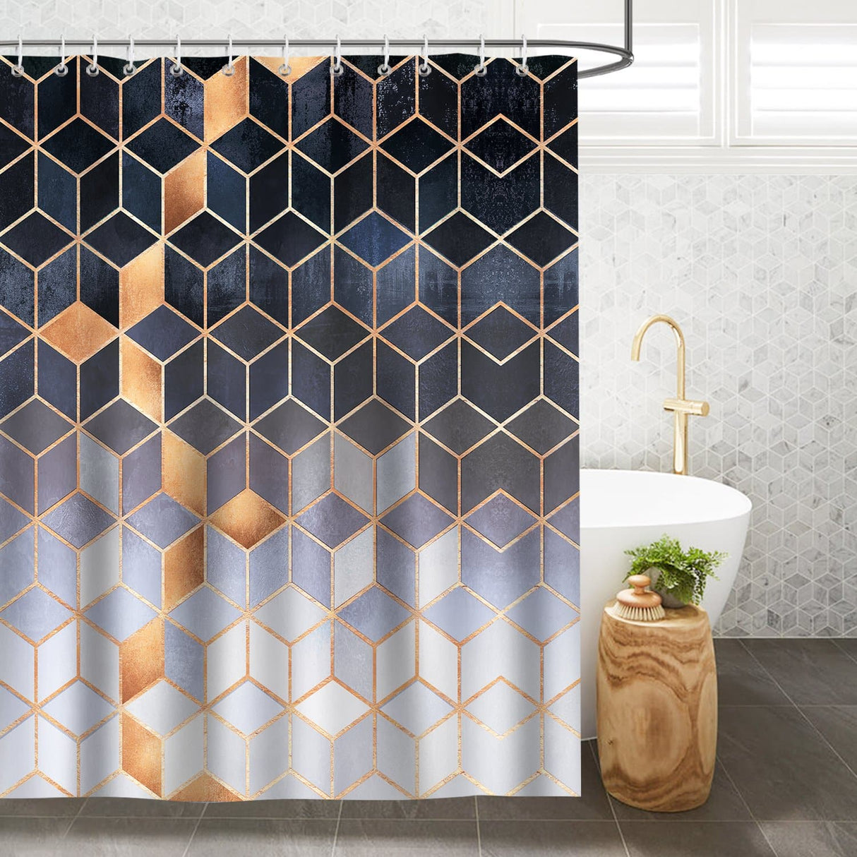 Grey Marble Geometric Shower Curtain