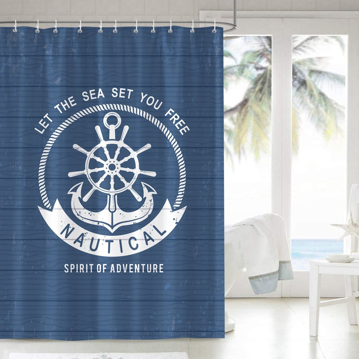 Blue Nautical Anchor Shower Curtain