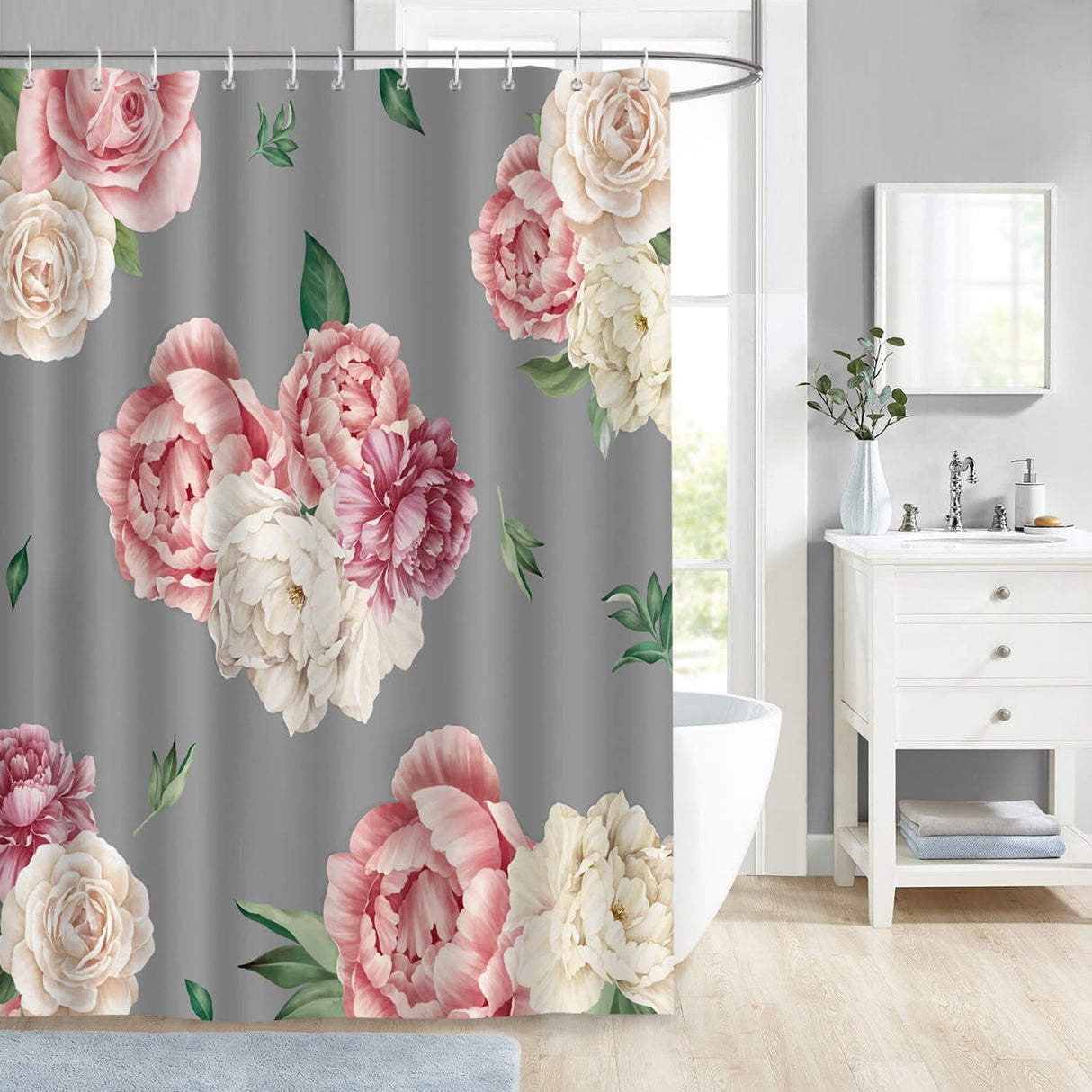 Pink Peony Flowers Shower Curtain