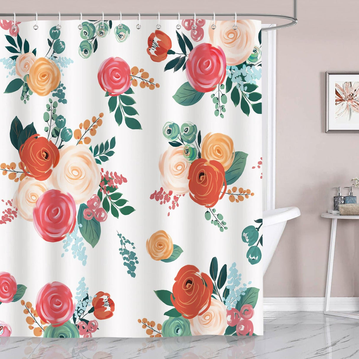 Watercolor Rose Floral Shower Curtain