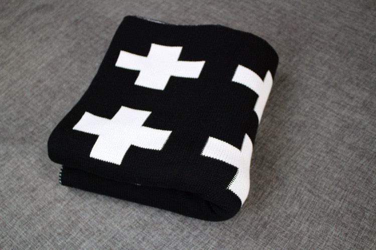 Baby Blanket Black White Cute Rabbit Swan Cross Knitted Plaid For Bed Sofa Bed Spread Bath Towels Play Mat Gift