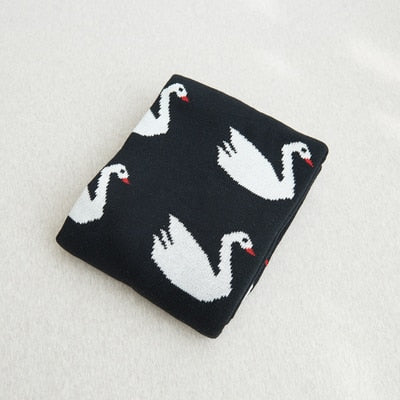 Baby Blanket Black White Cute Rabbit Swan Cross Knitted Plaid For Bed Sofa Bed Spread Bath Towels Play Mat Gift