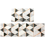 Feblilac Baroque Style Black Grey and White Geometric Pattern PVC Leather Kitchen Mat