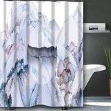 Feblilac Chinese Landscape Painting Mountain and Plant Blue and Black Shower Curtain with Hooks, Bathroom Curtains with Ring, Unique Bathroom décor, Boho Shower Curtain, Customized Bathroom Curtains, Extra Long Shower Curtain