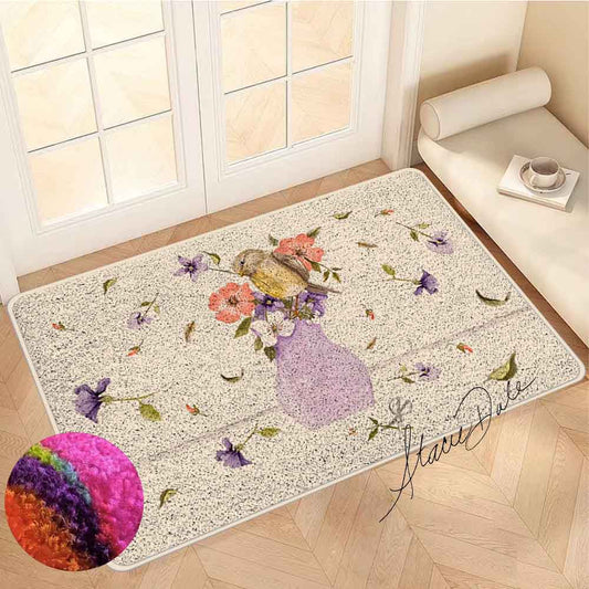 Feblilac Purple Vase Flower and Bird Nylon Door Mat by Stacie from US