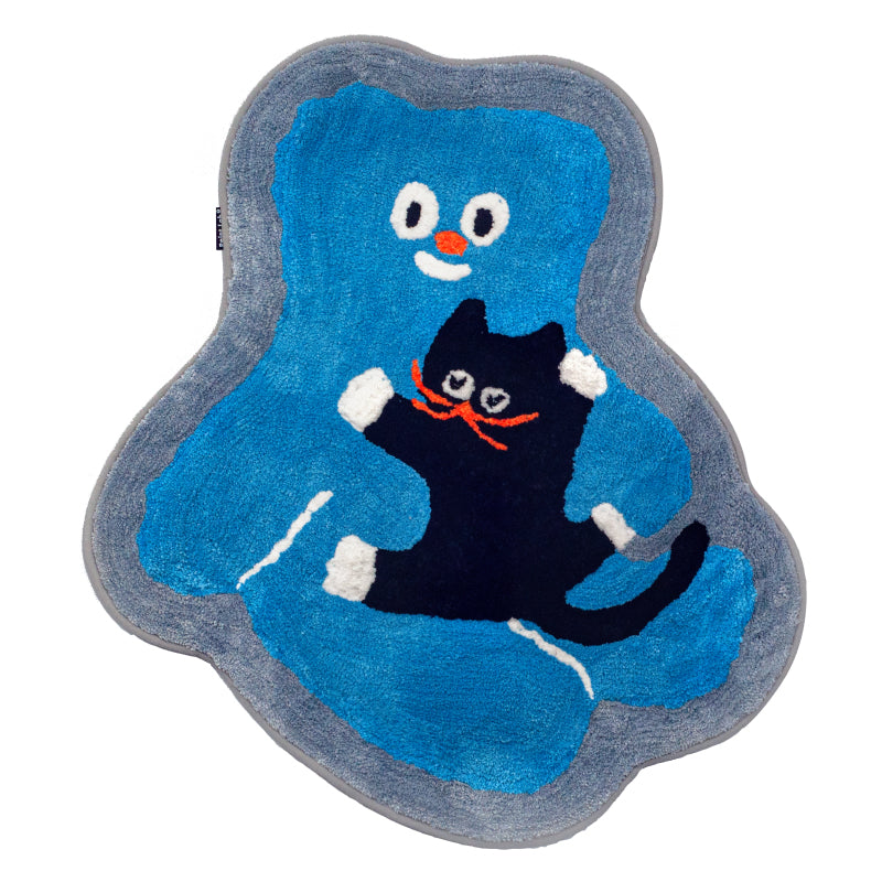 Black Cat Blue Bear Bedroom Mat