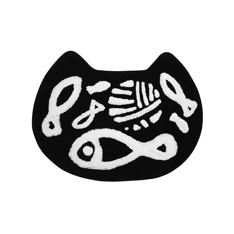 Black Cat White Fish Bath Mat