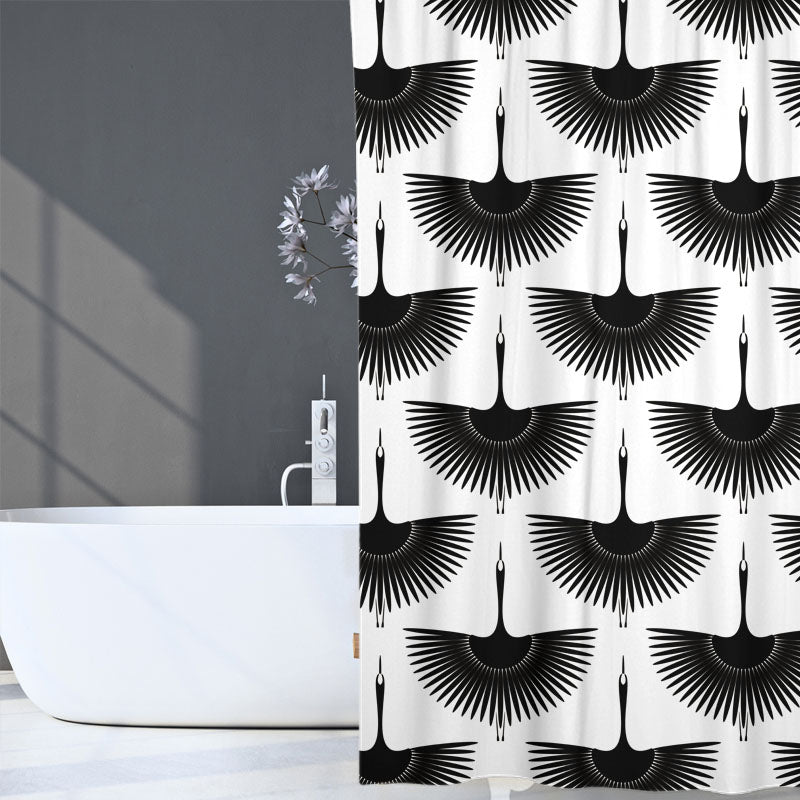 Feblilac Black and White Crane Shower Curtain with Hooks, Bathroom Curtains with Ring, Unique Bathroom décor, Boho Shower Curtain, Customized Bathroom Curtains, Extra Long Shower Curtain