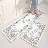 Feblilac Black and Whie Flower and Bird PVC Leather Kitchen Mat