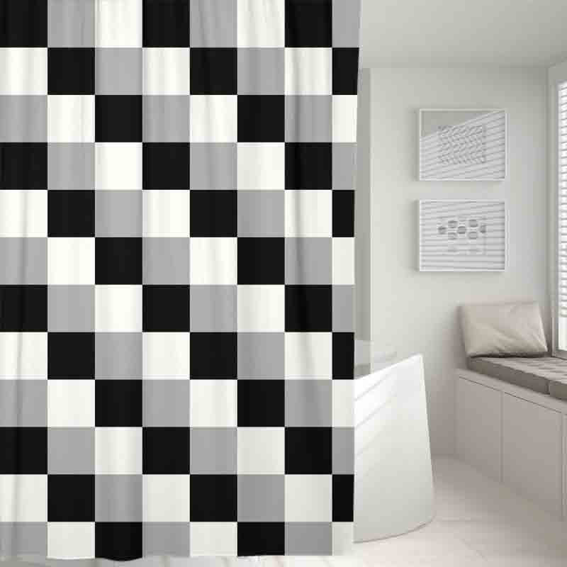 Feblilac Black and White Checkboard Pattern Shower Curtain with Hooks, Geometric Bathroom Curtains with Ring, Unique Bathroom décor, Boho Shower Curtain, Customized Bathroom Curtains, Extra Long Shower Curtain