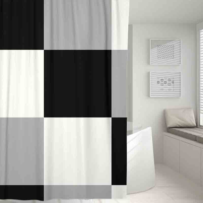 Feblilac Black and White Checkboard Small Pattern Shower Curtain with Hooks, Geometric Bathroom Curtains with Ring, Unique Bathroom décor, Boho Shower Curtain, Customized Bathroom Curtains, Extra Long Shower Curtain