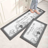 Feblilac Black and White Flower Garden Floral PVC Leather Kitchen Mat