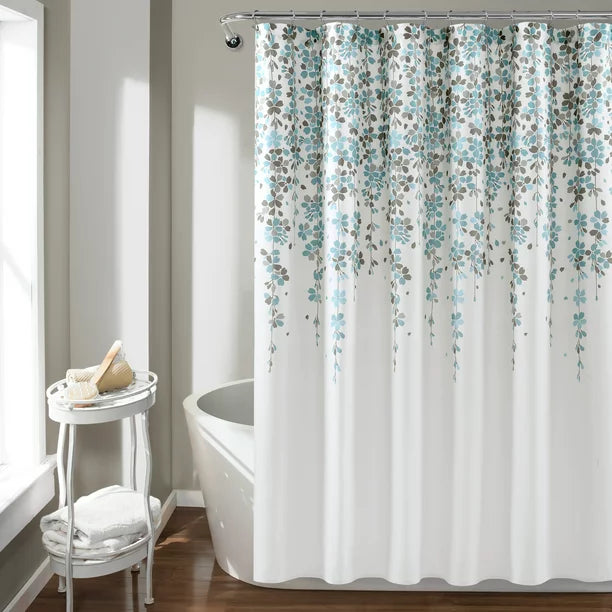 Feblilac White Flowers and Vines Dark Blue Ground Shower Curtain with Hooks, Bloom Floral Bathroom Curtains with Ring, Unique Bathroom décor, Boho Shower Curtain, Customized Bathroom Curtains, Extra Long Shower Curtain