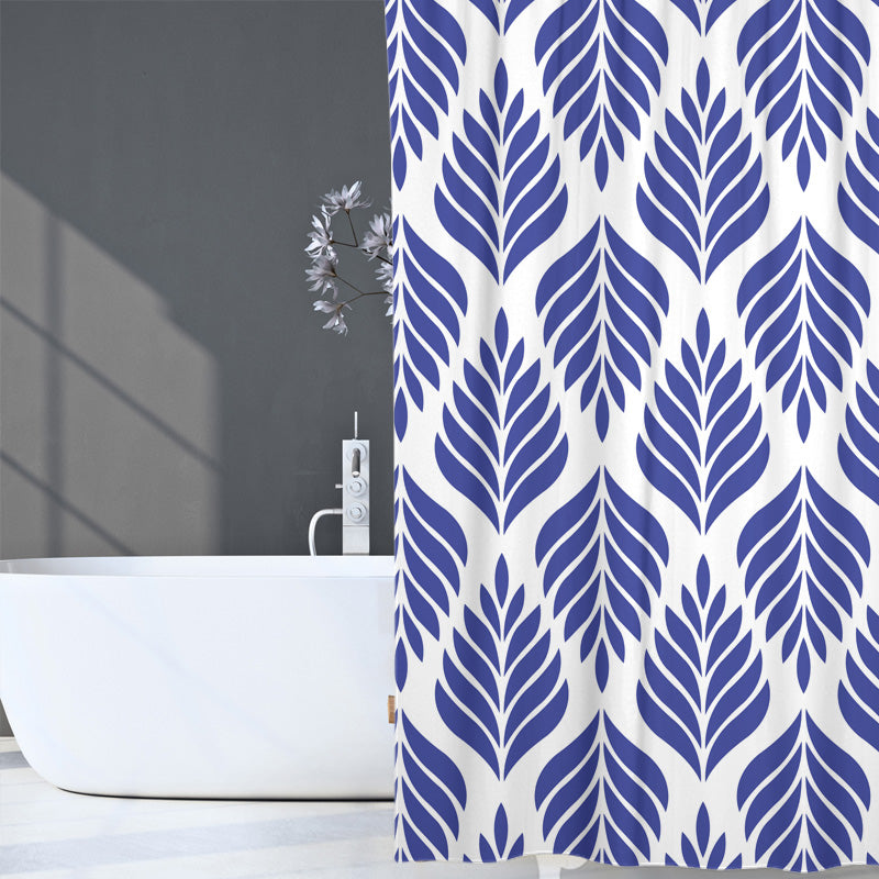 Feblilac Hot Blue Leaves Shower Curtain with Hooks, Floral Bathroom Curtains with Ring, Unique Bathroom décor, Boho Shower Curtain, Customized Bathroom Curtains, Extra Long Shower Curtain