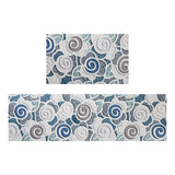 Feblilac Blue and Grey 3D Flower PVC Leather Kitchen Mat