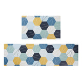 Feblilac Blue and Yellow Honeycomb Shapes Pattern PVC Leather Kitchen Mat