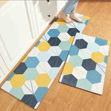 Feblilac Blue and Yellow Honeycomb Shapes Pattern PVC Leather Kitchen Mat