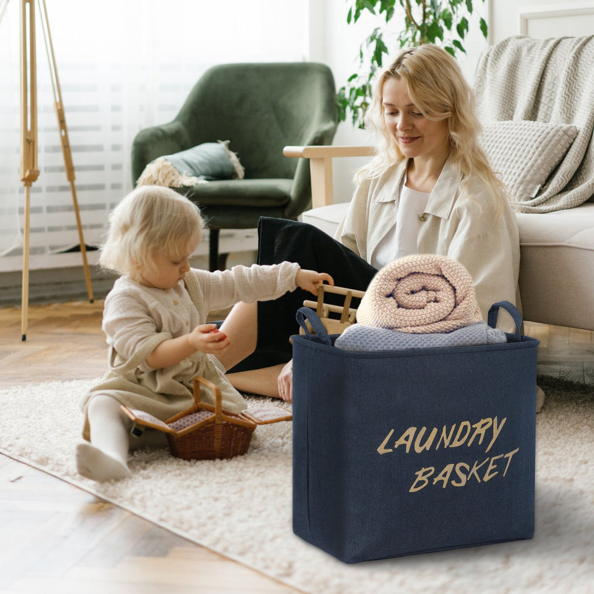 Blue Collapsible Laundry Basket