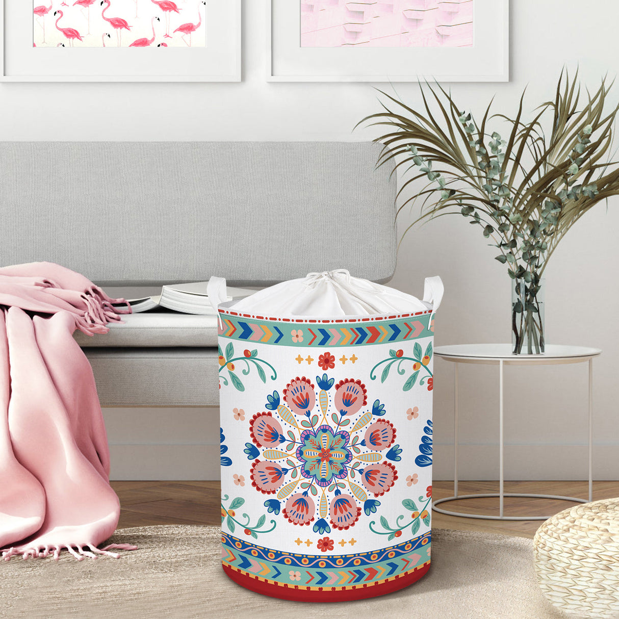 Pink Flower Collapsible Laundry Hamper