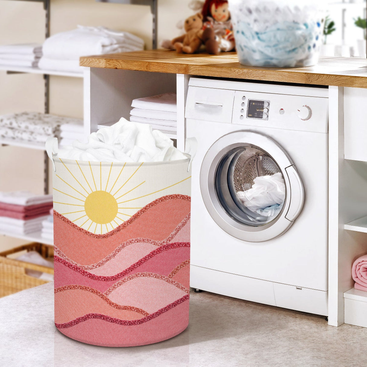 Pink Sun Collapsible Laundry Hamper