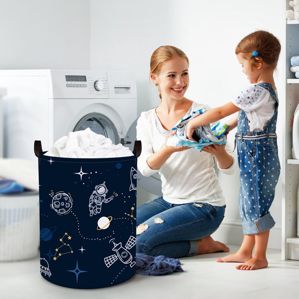 Blue Spaceships Collapsible Laundry Hamper