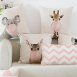 Pink Cushion Decoration Giraffe Koala Zebra Balloon Throw Pillow