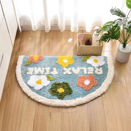 Country Style Cute Flowers Blue Bath Mat