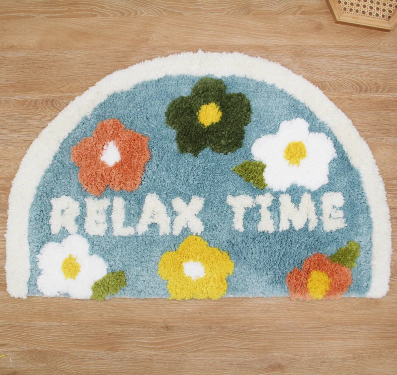 Country Style Cute Flowers Blue Bath Mat