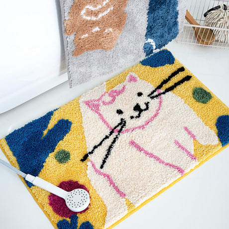 Cute Cartoon Cats and Flowers Bath Mat