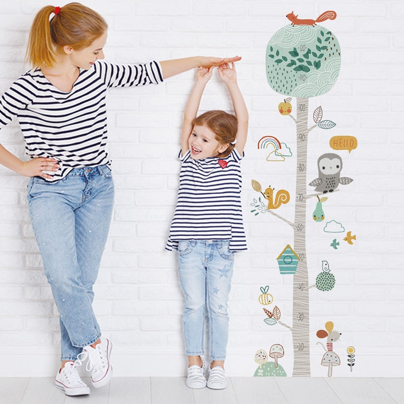 Cute Forest Tree Height Measure Wall Sticker For Kids Room Nursery Child Growth Chart Wall Decal Baby Gift Animal Room Decor