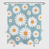 Feblilac Cute Daisy Flowers Shower Curtain with Hooks, White and Blue
