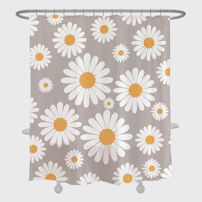 Feblilac Cute Daisy White and Grey Shower Curtain with Hooks, Floral Bathroom Curtains with Ring, Unique Bathroom décor, Boho Shower Curtain, Customized Bathroom Curtains, Extra Long Shower Curtain