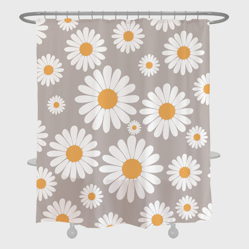 Feblilac Cute Daisy White and Grey Shower Curtain with Hooks, Floral Bathroom Curtains with Ring, Unique Bathroom décor, Boho Shower Curtain, Customized Bathroom Curtains, Extra Long Shower Curtain