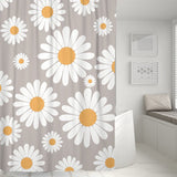 Feblilac Cute Daisy Grey and White Shower Curtain with Hooks, Floral Bathroom Curtains with Ring, Unique Bathroom décor, Boho Shower Curtain, Customized Bathroom Curtains, Extra Long Shower Curtain